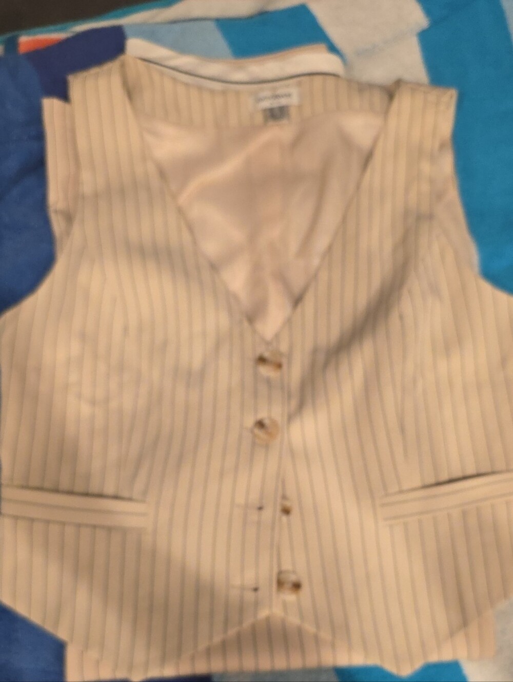 ASOS Petite Cream Pinstripe Vest And PANT SUIT.  VEST SIZE 10 PANTS 8.
